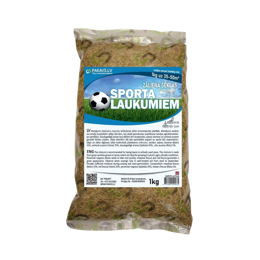 Zāliena sēklas SPORT 1kg, Zāliena sēklas sporta laukumiem 1kg