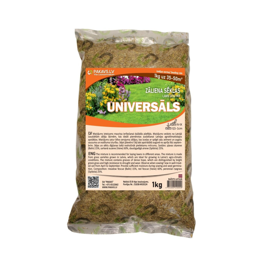 Zāliena sēklu maisījums Universāls, 1 kg, Zāliena sēklas 1kg