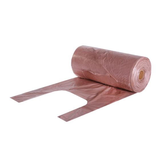 Maisiņi ar rokturiem, 21+12x50cm, 13µm, brūni, HDPE, rullī 240gb