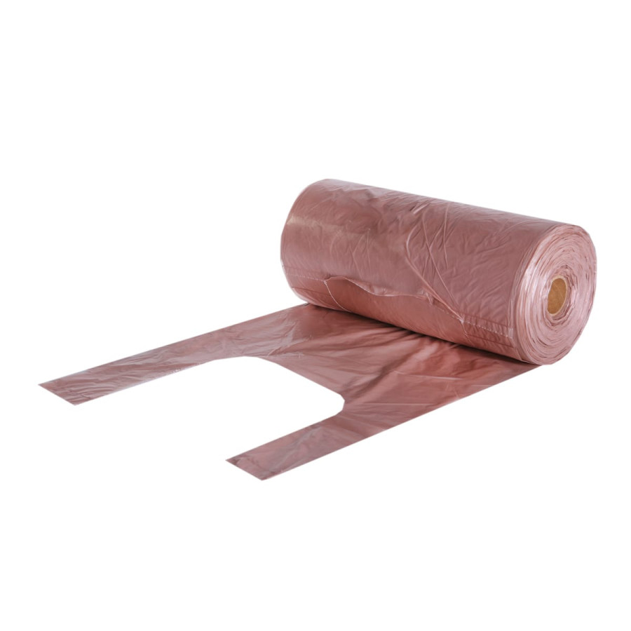 Maisiņi ar rokturiem, 21+12x50cm, 13µm, brūni, HDPE, rullī 240gb