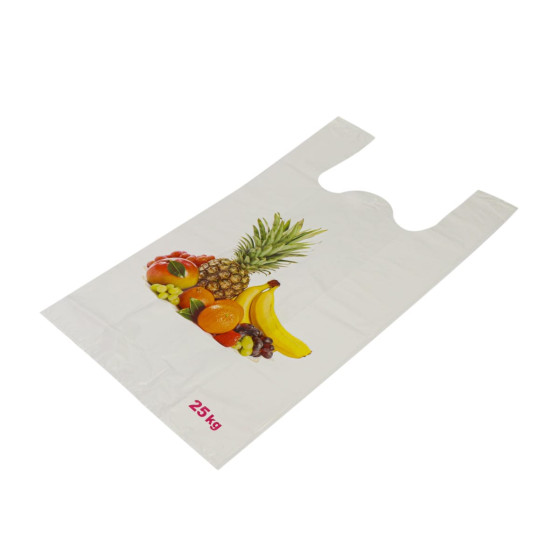 Maisi ar rokturiem "Augļi", HDPE, 38+18x64cm, 50µm, balti, iepakojumā 25gab.