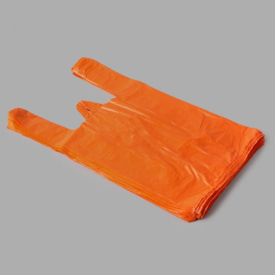 Maisiņi ar rokturiem, HDPE, 240+120x450mm, 9µm, oranži, iepakojumā 100gab.