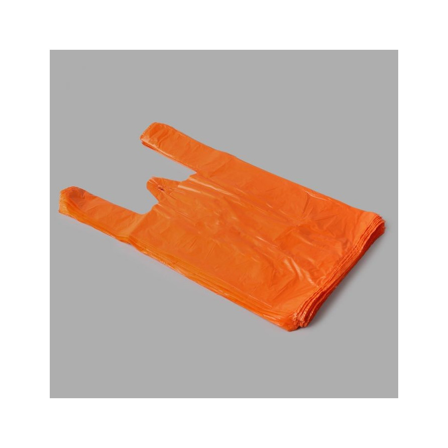 Maisiņi ar rokturiem, HDPE, 240+120x450mm, 9µm, oranži, iepakojumā 100gab.